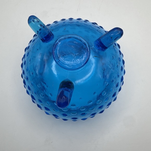 LE Smith Glass Blue Hobnail Rose Bowl Dish Vase 3 Footed Vintage Mid Century - Picture 5 of 8